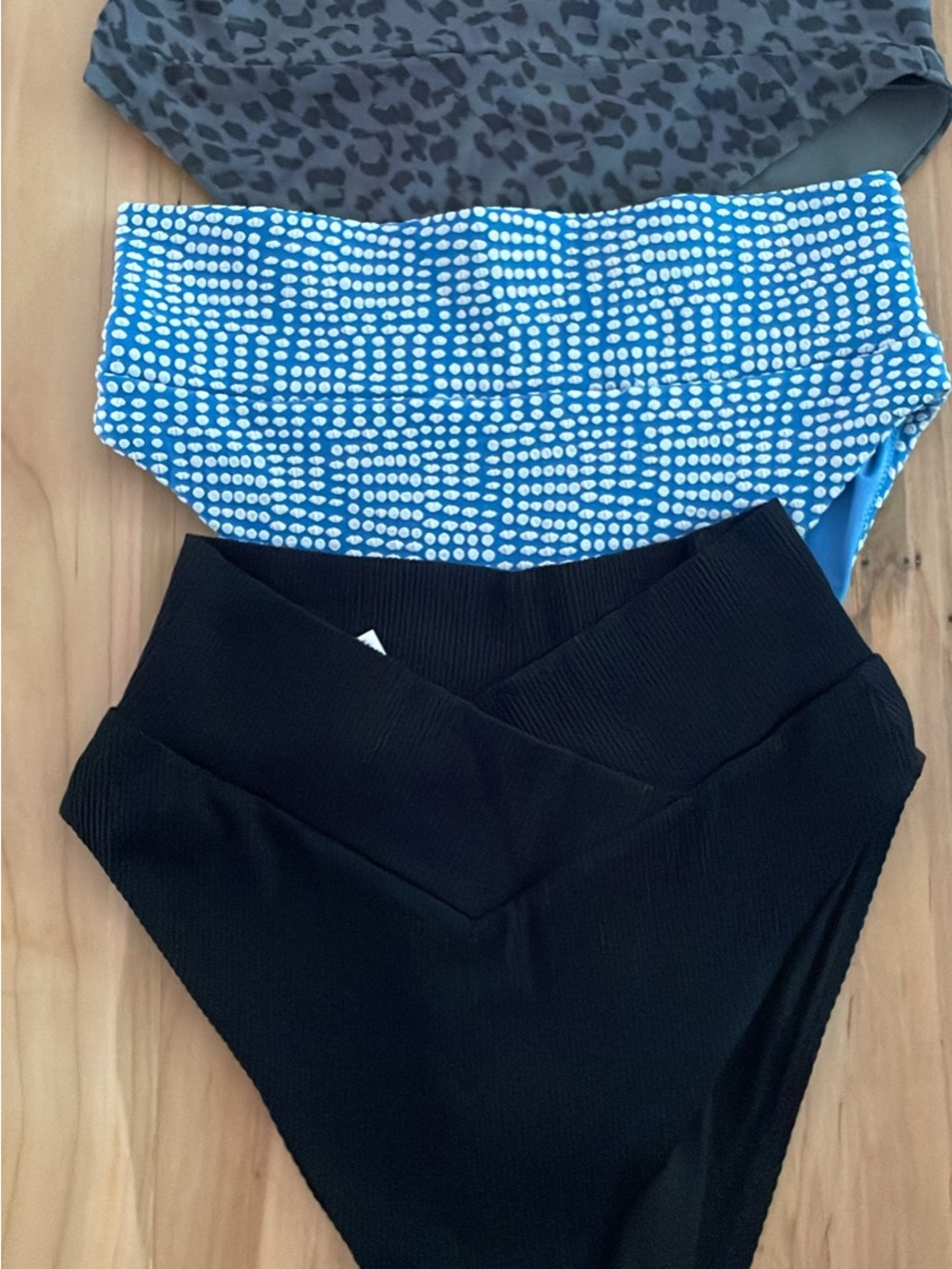 aerie High-Waist Swim Bottoms in Black & Blue Dot